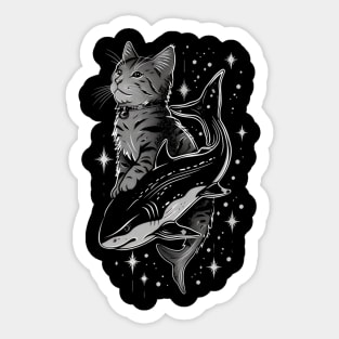 Cat Riding Shark Underwater Thrill Sticker